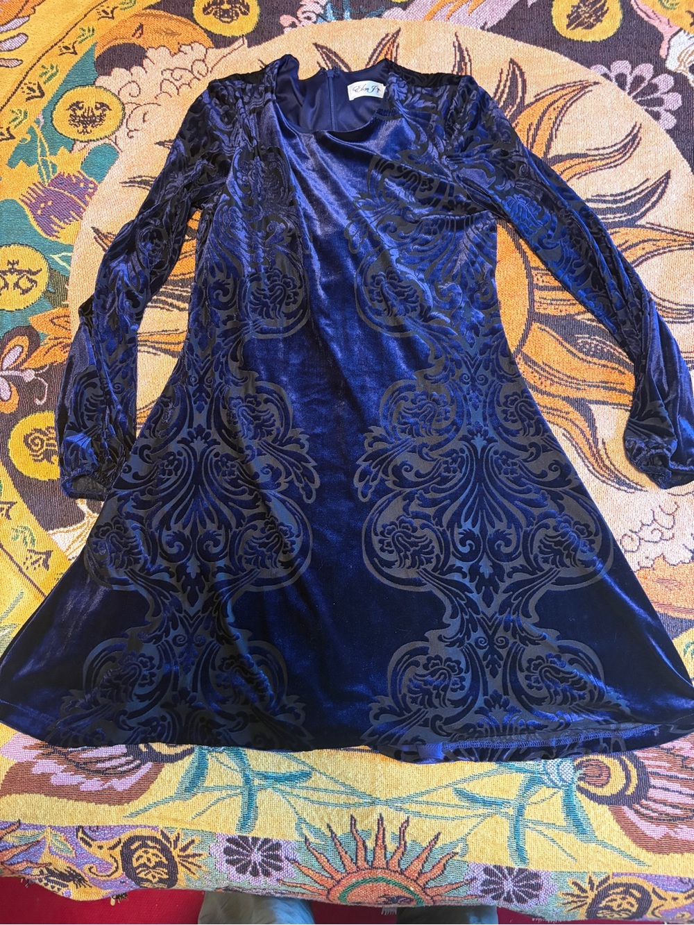 Eliza J Navy Blue Velvet Long-Sleeve A-Line Dress